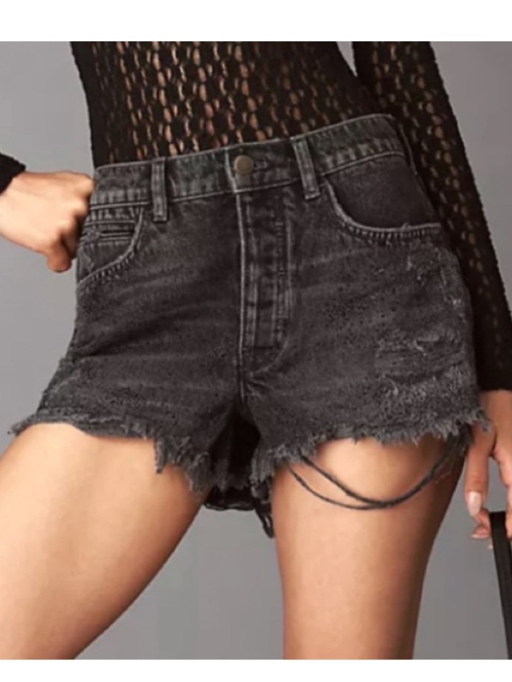 Pilcro 25 Shorts Anthropologie The Devon Rhinestone Distressed Denim black NWT